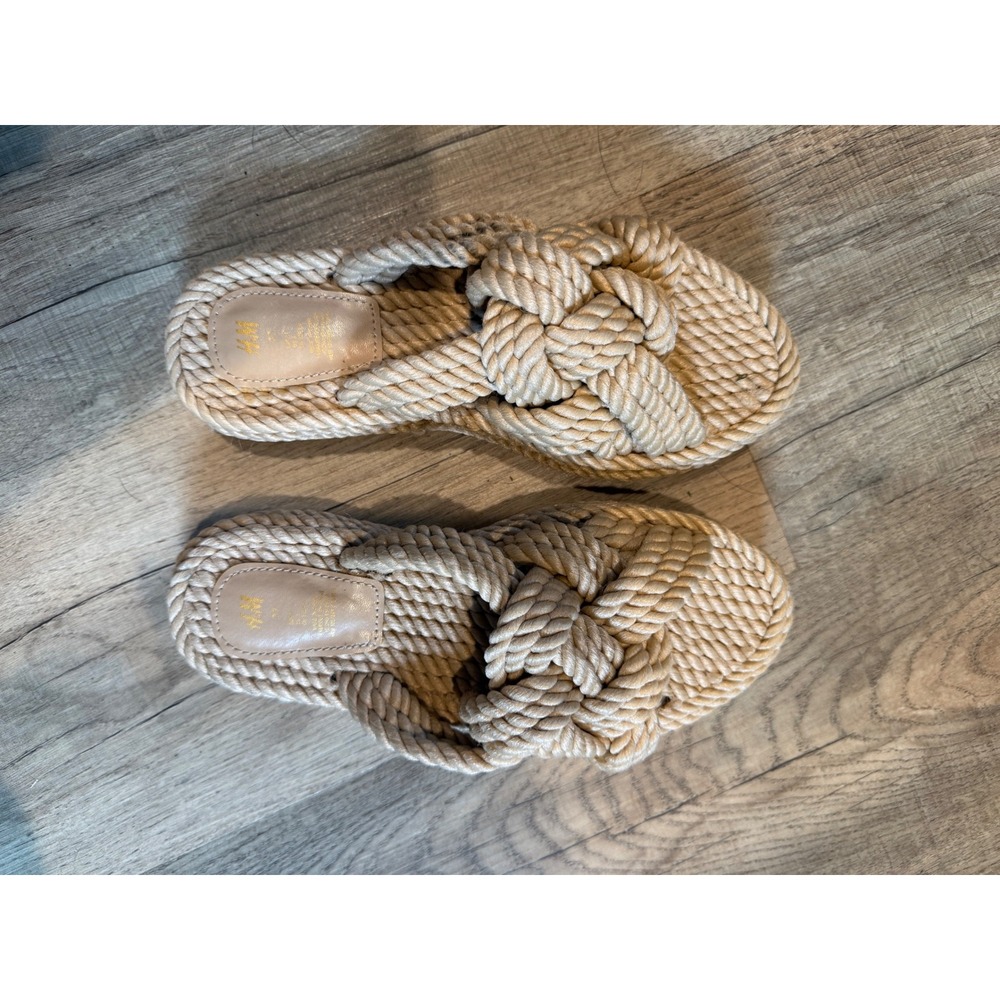 HM Women Beige Braided Rope Platform Sandals Knotted Slide Espadrille 1057840 6